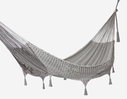 Outdoor undercover cotton Mayan Legacy hammock with hand crocheted tassels Queen Size Dream Sands 