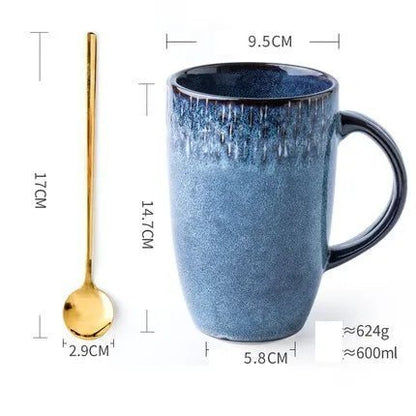 Retro Ceramic Mug with Coffee Spoon: Creative Office Tea Drinkware 