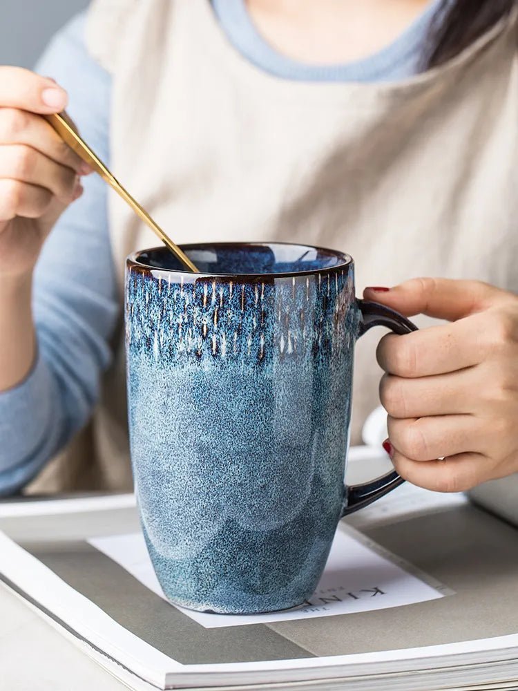 Retro Ceramic Mug with Coffee Spoon: Creative Office Tea Drinkware 