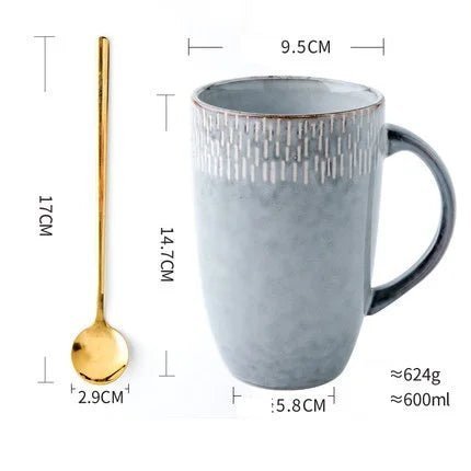 Retro Ceramic Mug with Coffee Spoon: Creative Office Tea Drinkware 