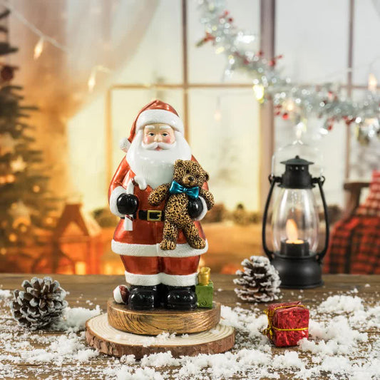 Santa Claus Figurine with Bear - 18cm Festive Resin Christmas Decoration - casaculinary