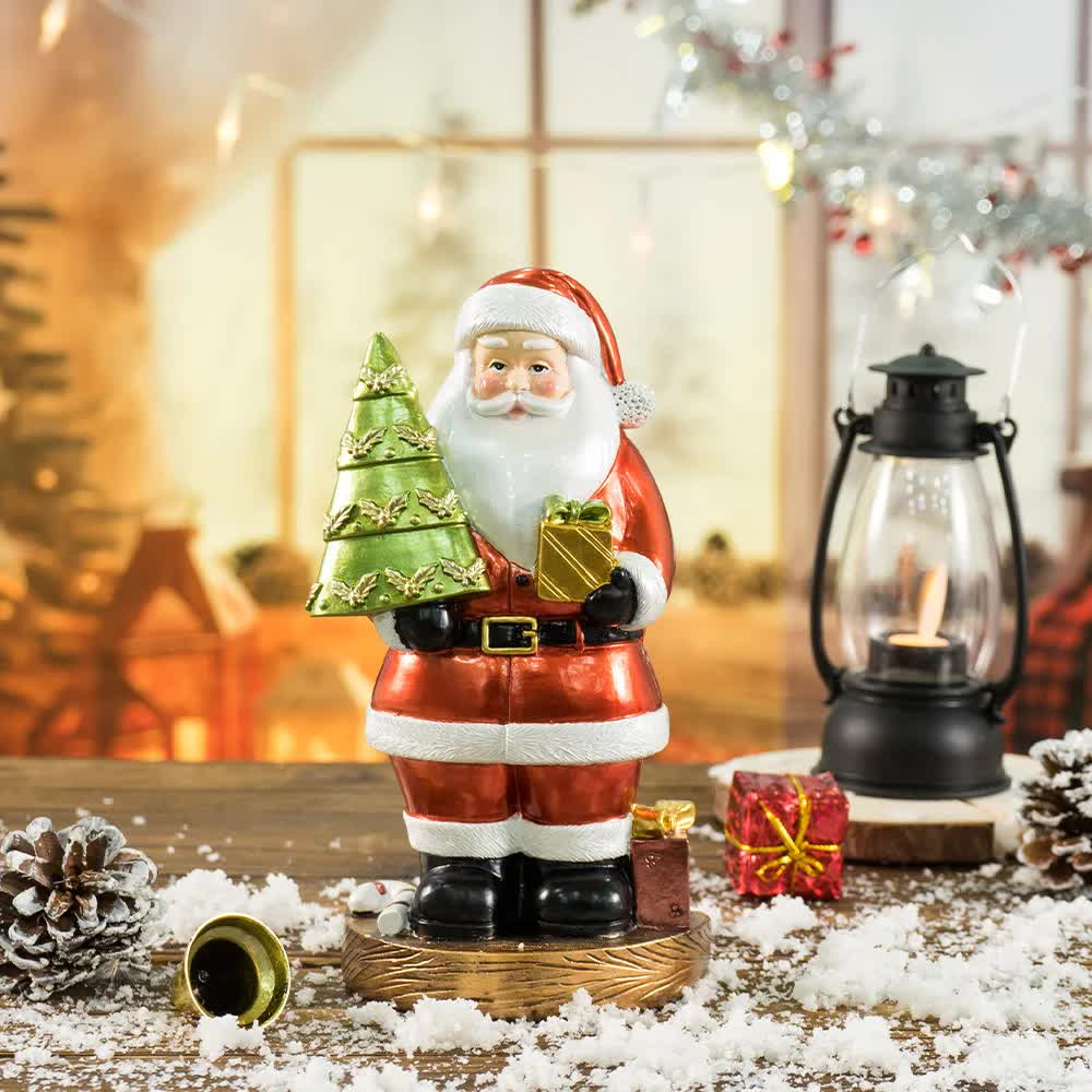 Santa Claus Figurine with Christmas Tree - 18cm Festive Resin Christmas Decoration - casaculinary