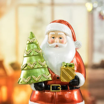 Santa Claus Figurine with Christmas Tree - 18cm Festive Resin Christmas Decoration - casaculinary