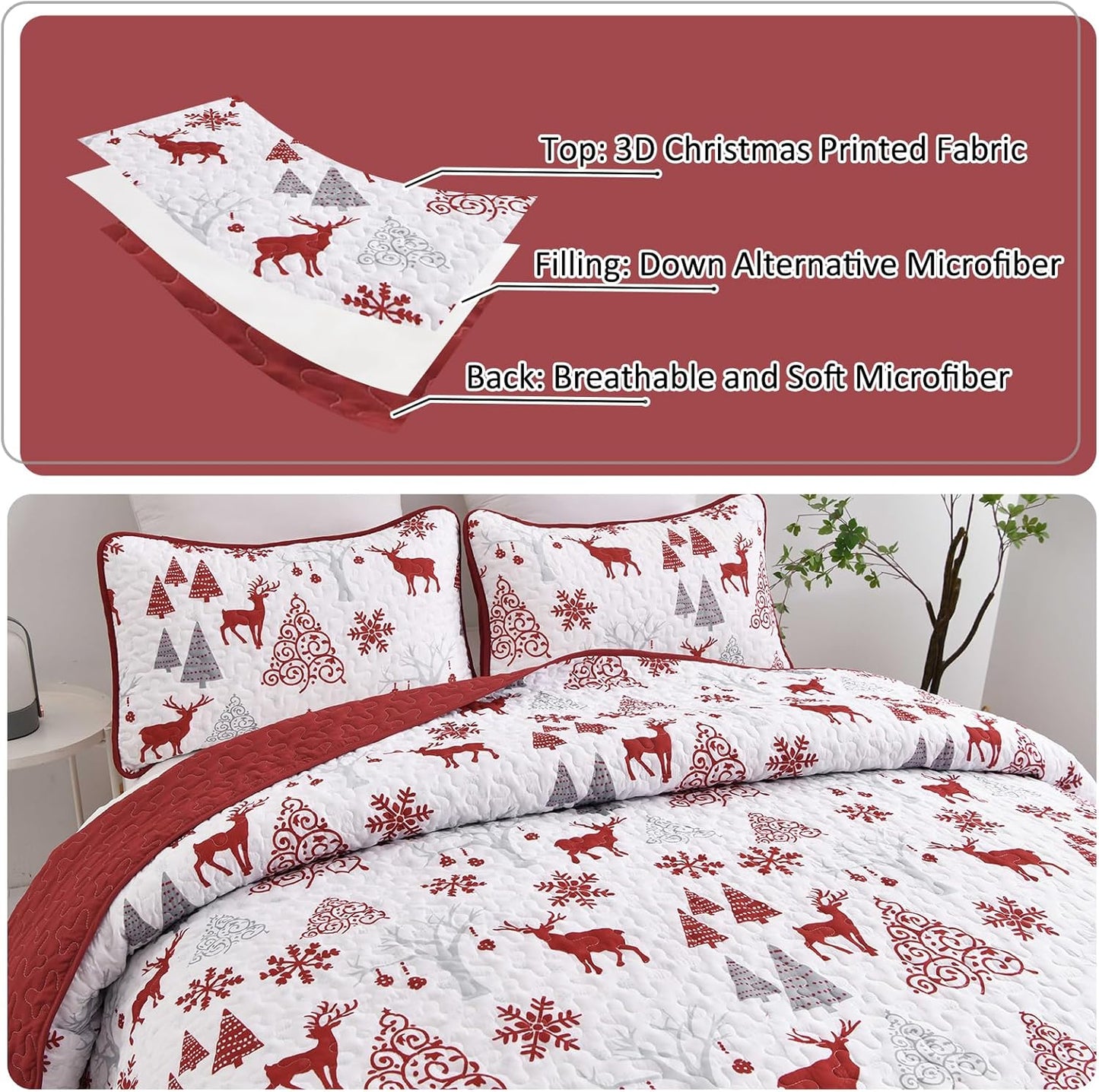 Snowflake Pattern nordic Christmas Queen Bedspread Set - casaculinary
