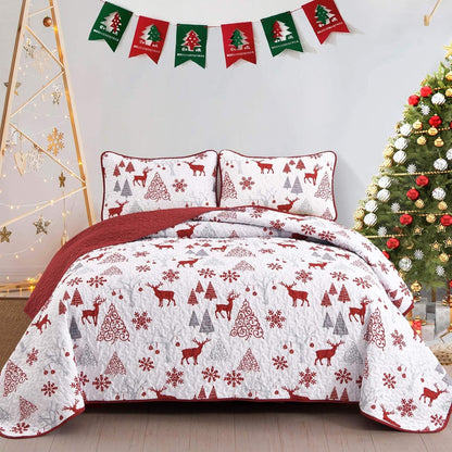 Snowflake Pattern nordic Christmas Queen Bedspread Set - casaculinary