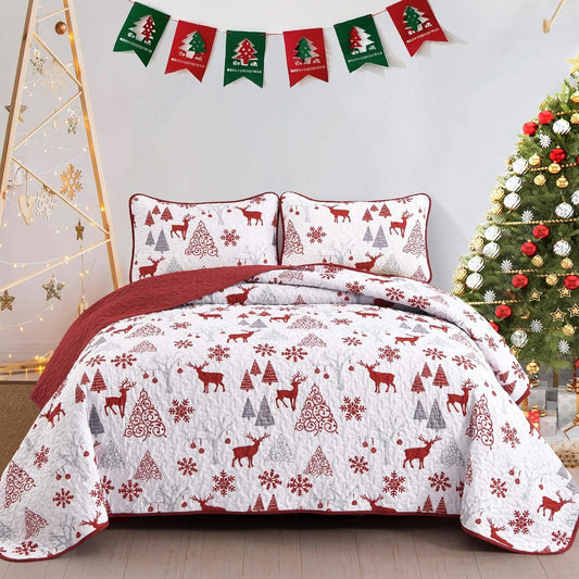 Snowflake Pattern nordic Christmas Queen Bedspread Set - casaculinary