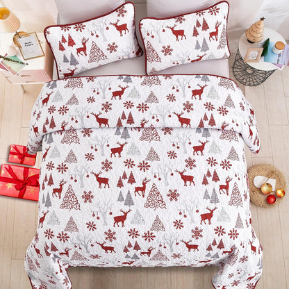 Snowflake Pattern nordic Christmas Queen Bedspread Set - casaculinary