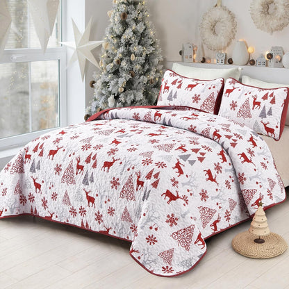 Snowflake Pattern nordic Christmas Queen Bedspread Set - casaculinary