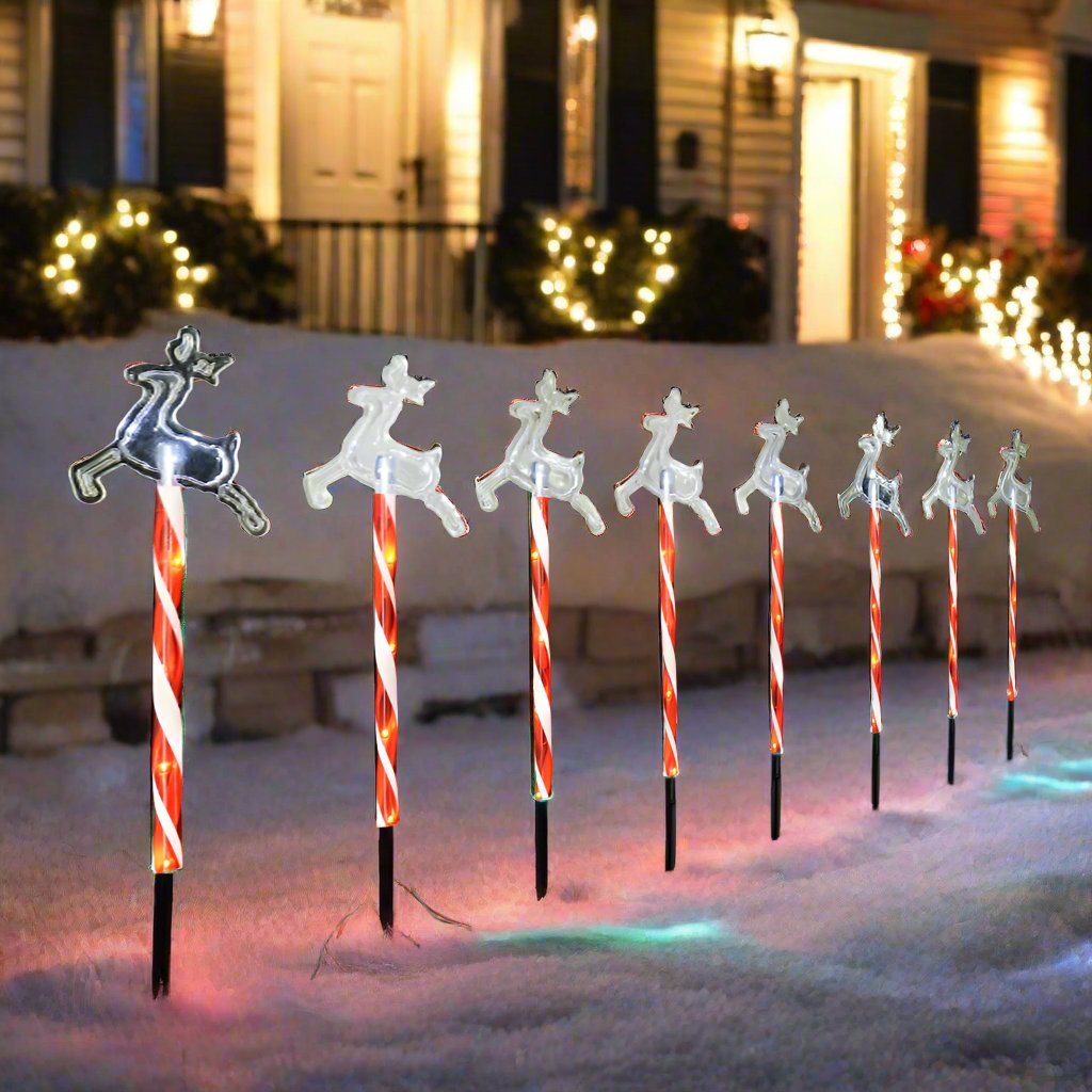 Solar LED Path Lights Reindeer – 8 Pack Cool White - casaculinary