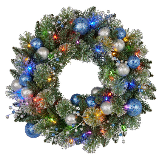 Swishmas 61cm Blue Collection Multicolour Pre - Lit Christmas Wreath - casaculinary