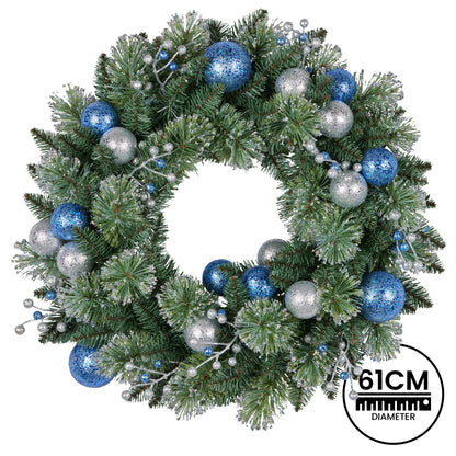 Swishmas 61cm Blue Collection Multicolour Pre - Lit Christmas Wreath - casaculinary