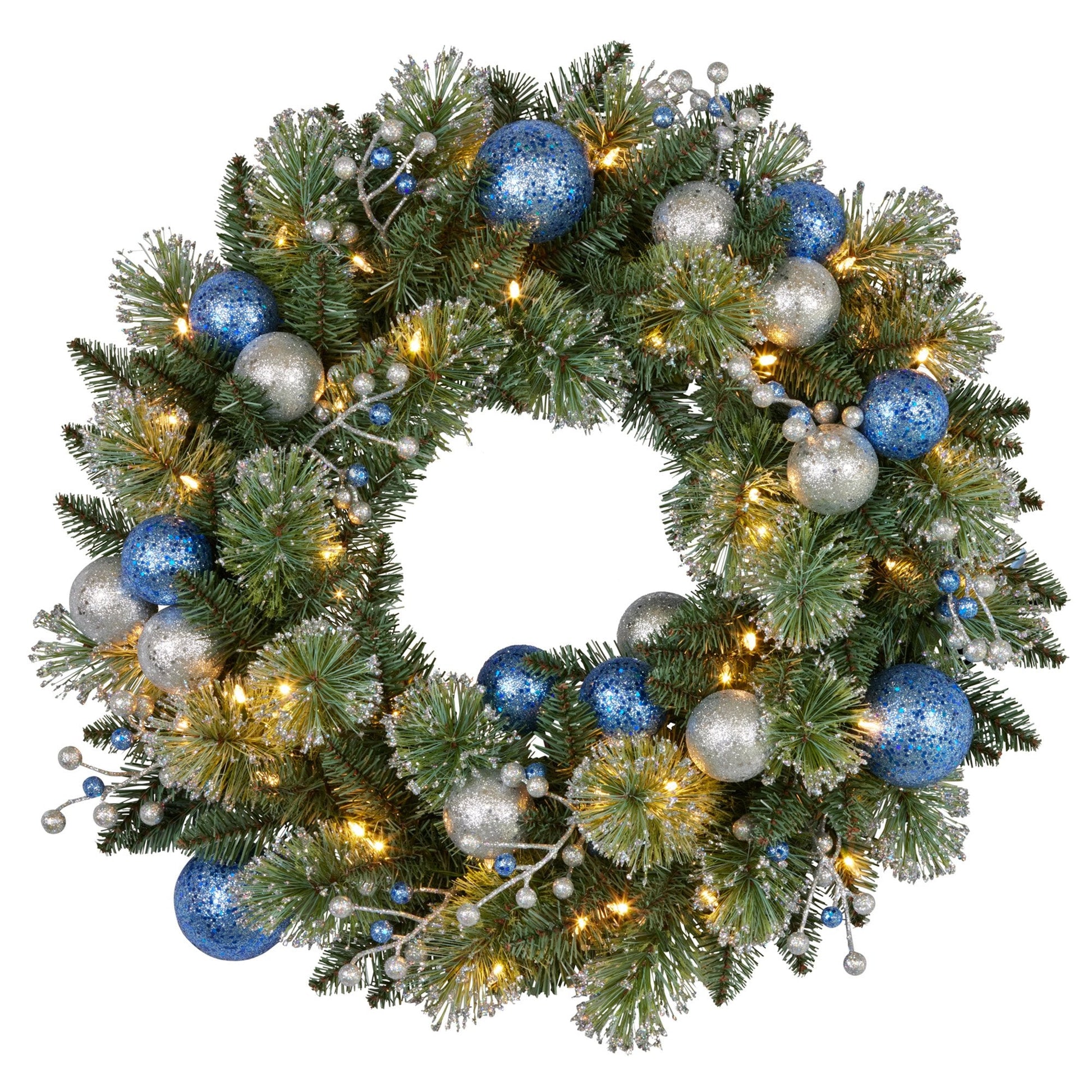 Swishmas 61cm Blue Collection Multicolour Pre - Lit Christmas Wreath - casaculinary