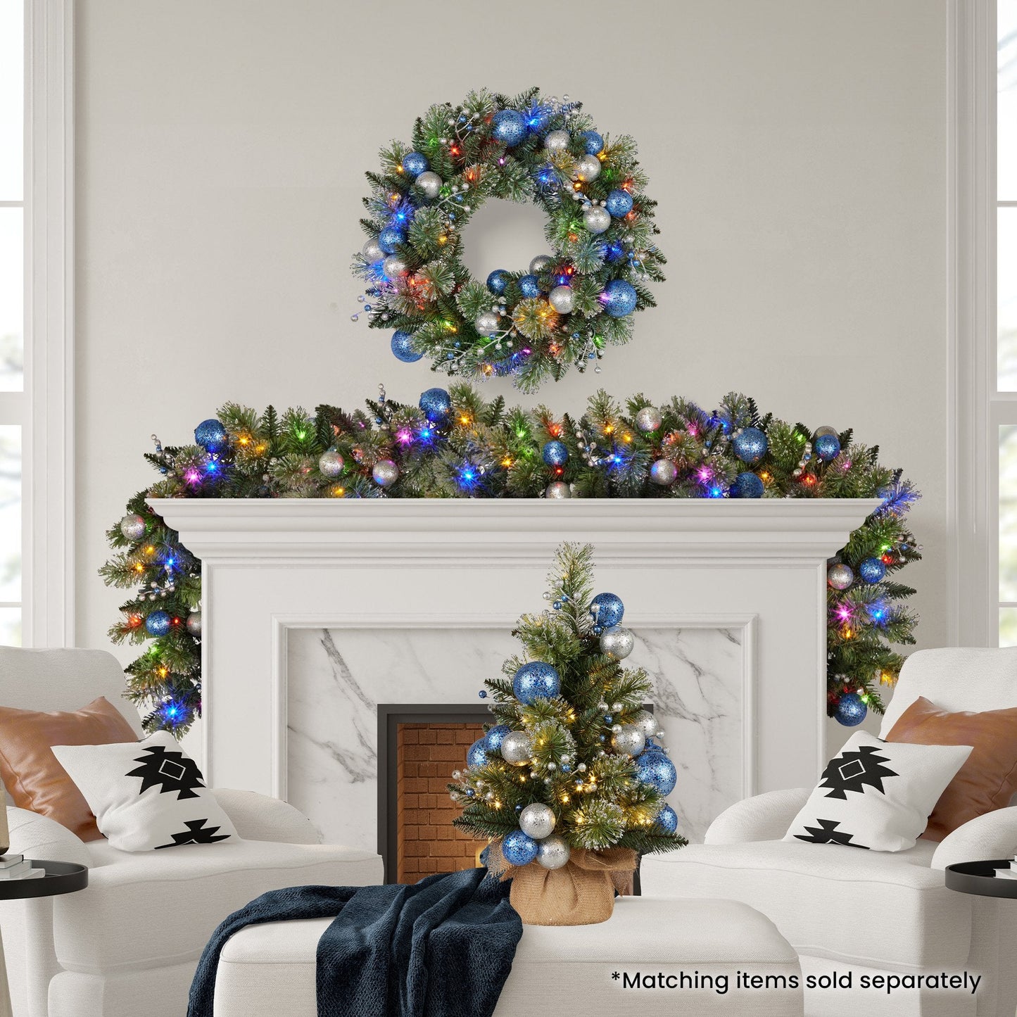 Swishmas 61cm Blue Collection Multicolour Pre - Lit Christmas Wreath - casaculinary