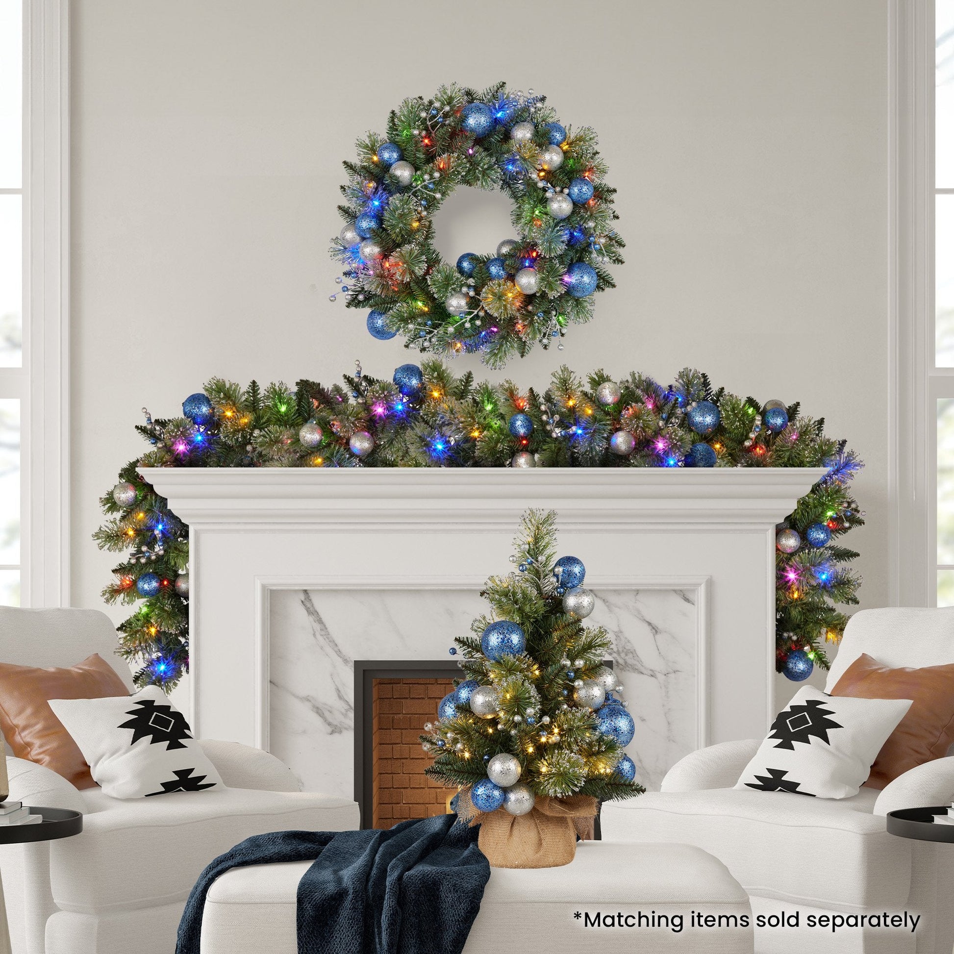 Swishmas 61cm Blue Collection Multicolour Pre - Lit Christmas Wreath - casaculinary