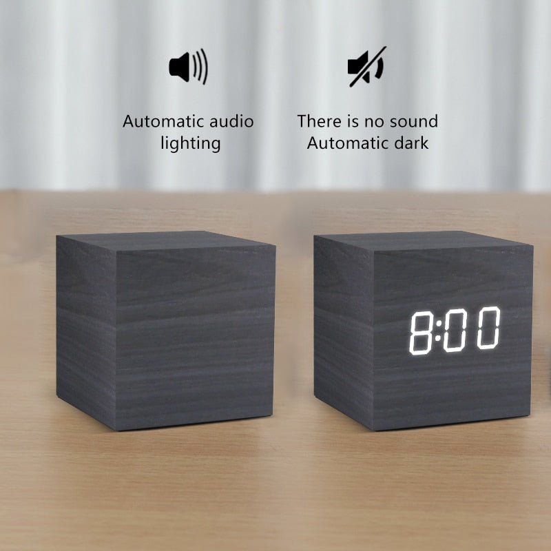 Voice Control LED Alarm Clock: Wooden Watch Digital Wood Table Desperado Clock 