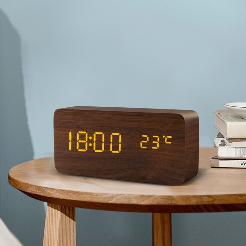 Voice Control LED Alarm Clock: Wooden Watch Digital Wood Table Desperado Clock 