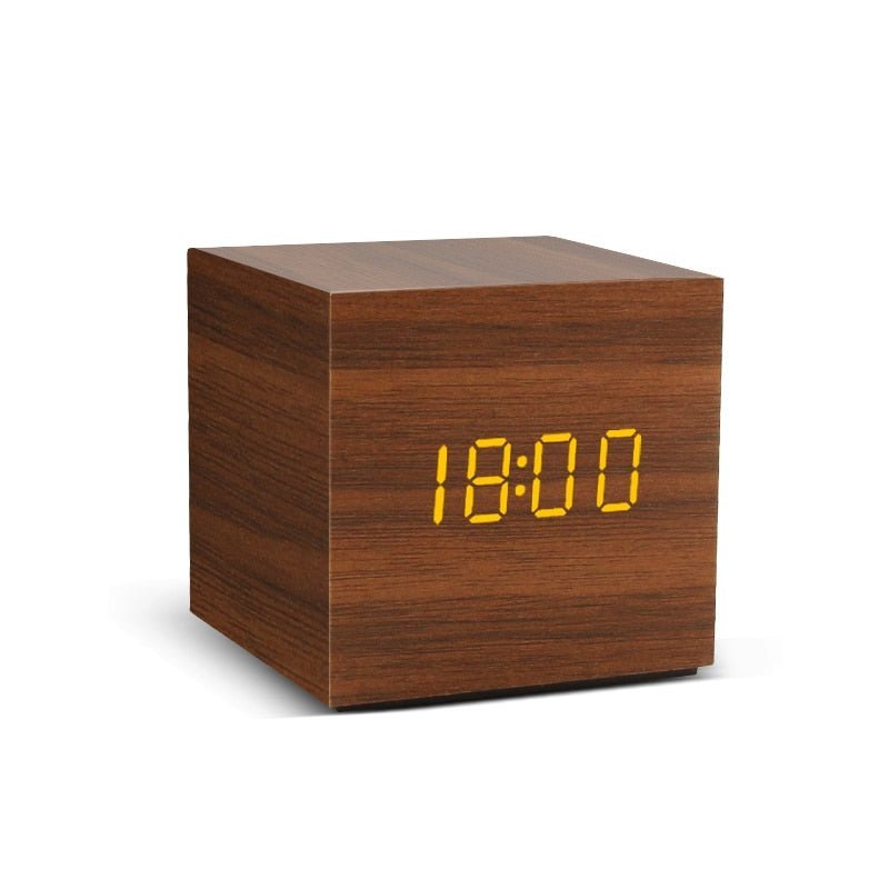 Voice Control LED Alarm Clock: Wooden Watch Digital Wood Table Desperado Clock 