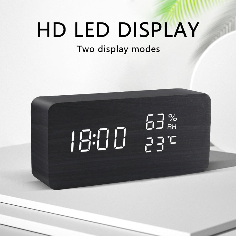 Voice Control LED Alarm Clock: Wooden Watch Digital Wood Table Desperado Clock 