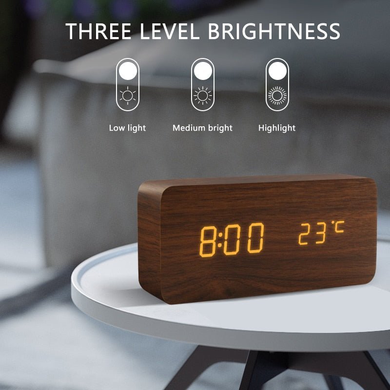 Voice Control LED Alarm Clock: Wooden Watch Digital Wood Table Desperado Clock 