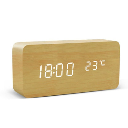 Voice Control LED Alarm Clock: Wooden Watch Digital Wood Table Desperado Clock 