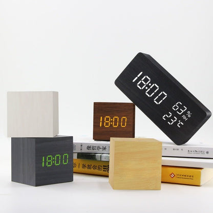 Voice Control LED Alarm Clock: Wooden Watch Digital Wood Table Desperado Clock 