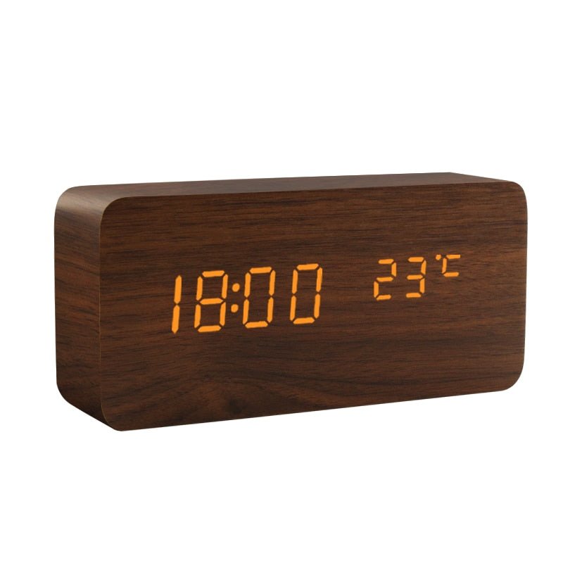 Voice Control LED Alarm Clock: Wooden Watch Digital Wood Table Desperado Clock 