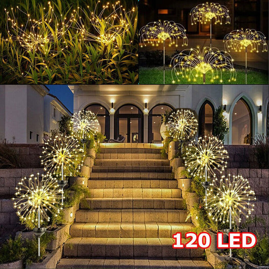 Warm White Fireworks 120 LED Fairy String Lights Starburst Solar Xmas Garden Night Lamp Hot NEW - casaculinary