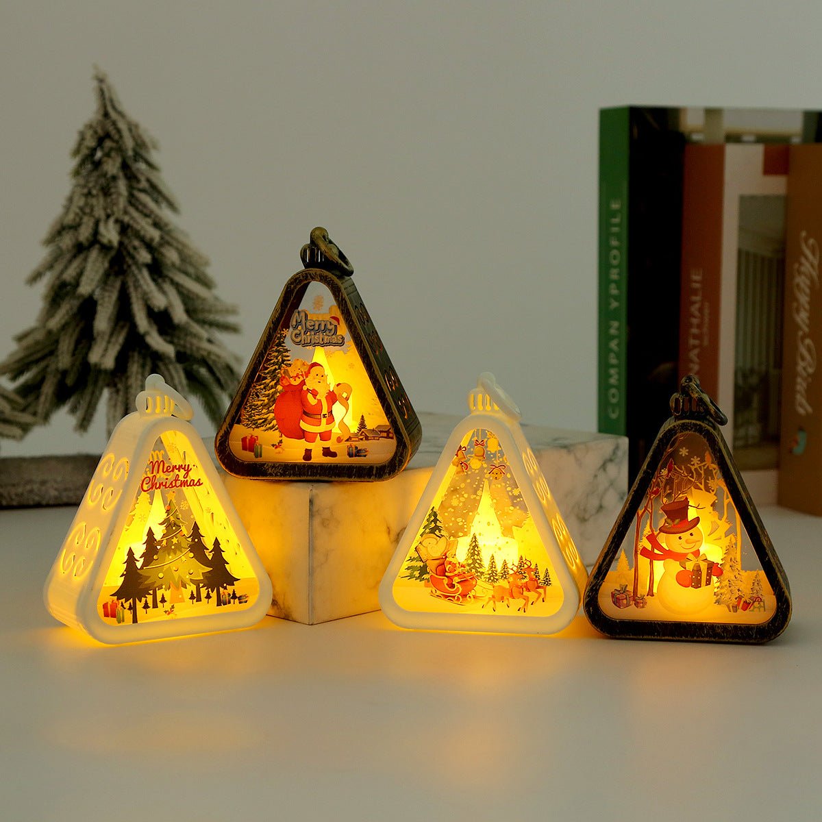 White Christmas tree Charming Christmas Scene Mini Lanterns (Set of 3) - Battery Operated LED Lights for a Cozy Holiday Glow - casaculinary