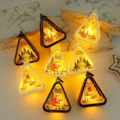 White Christmas tree Charming Christmas Scene Mini Lanterns (Set of 3) - Battery Operated LED Lights for a Cozy Holiday Glow - casaculinary