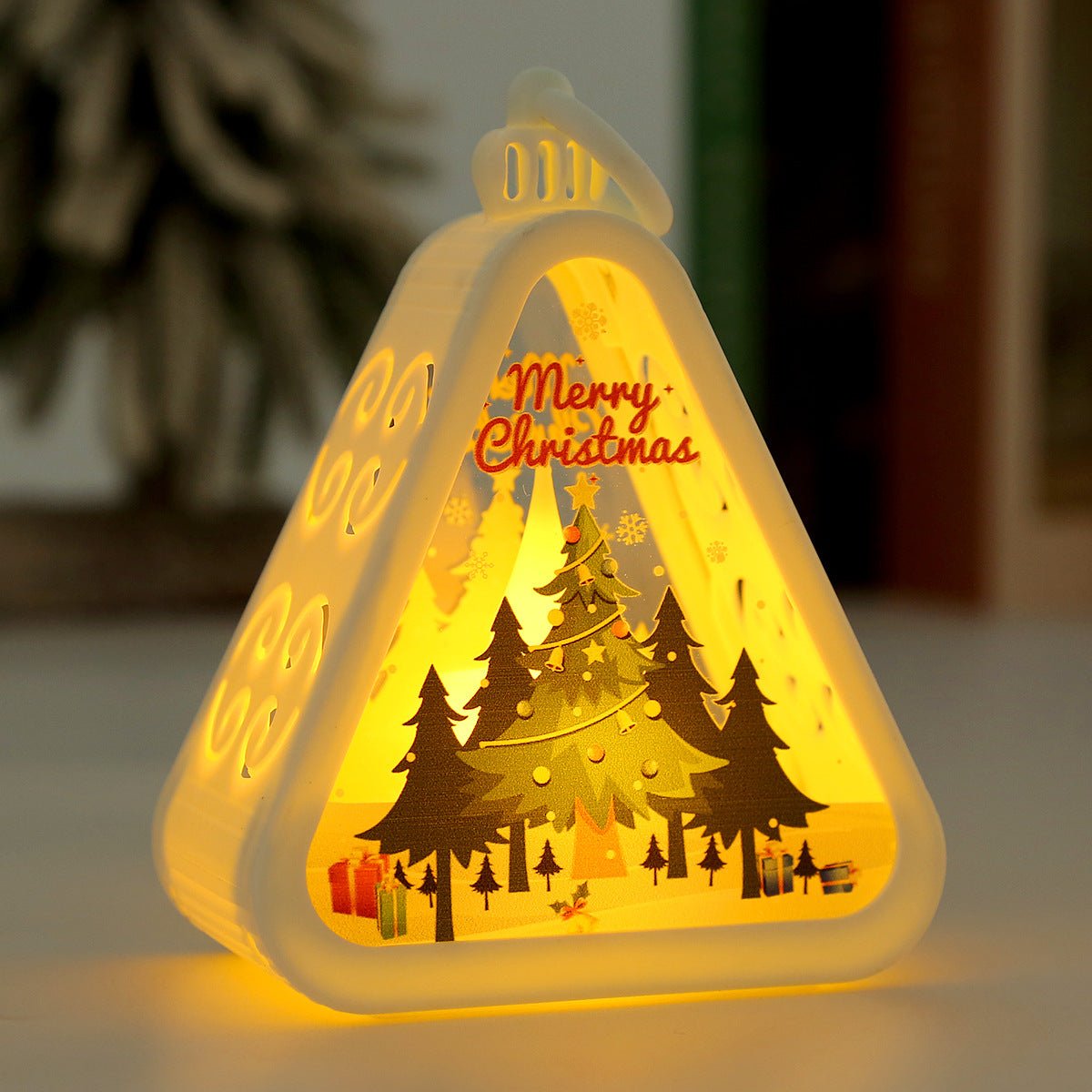 White Christmas tree Charming Christmas Scene Mini Lanterns (Set of 3) - Battery Operated LED Lights for a Cozy Holiday Glow - casaculinary