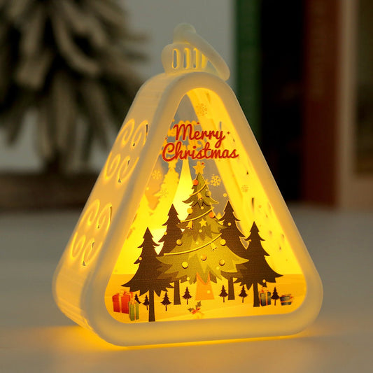 White Christmas tree Charming Christmas Scene Mini Lanterns (Set of 3) - Battery Operated LED Lights for a Cozy Holiday Glow - casaculinary