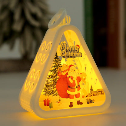 White Santa Claus Charming Christmas Scene Mini Lanterns (Set of 3) - Battery Operated LED Lights for a Cozy Holiday Glow - casaculinary