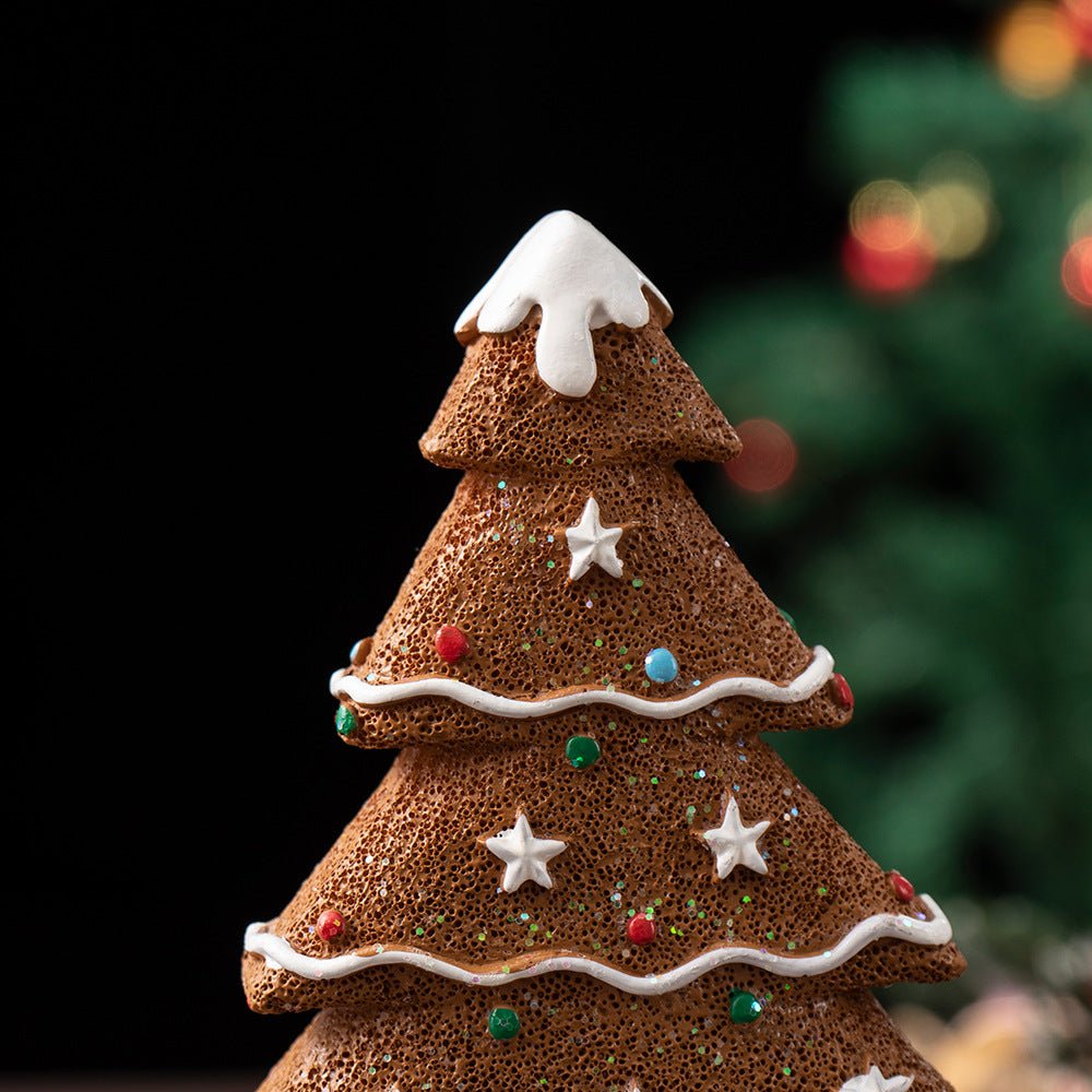 Yellow Charming Gingerbread Christmas Tree Figurine - Festive Resin Holiday Table Decor Ornament - casaculinary