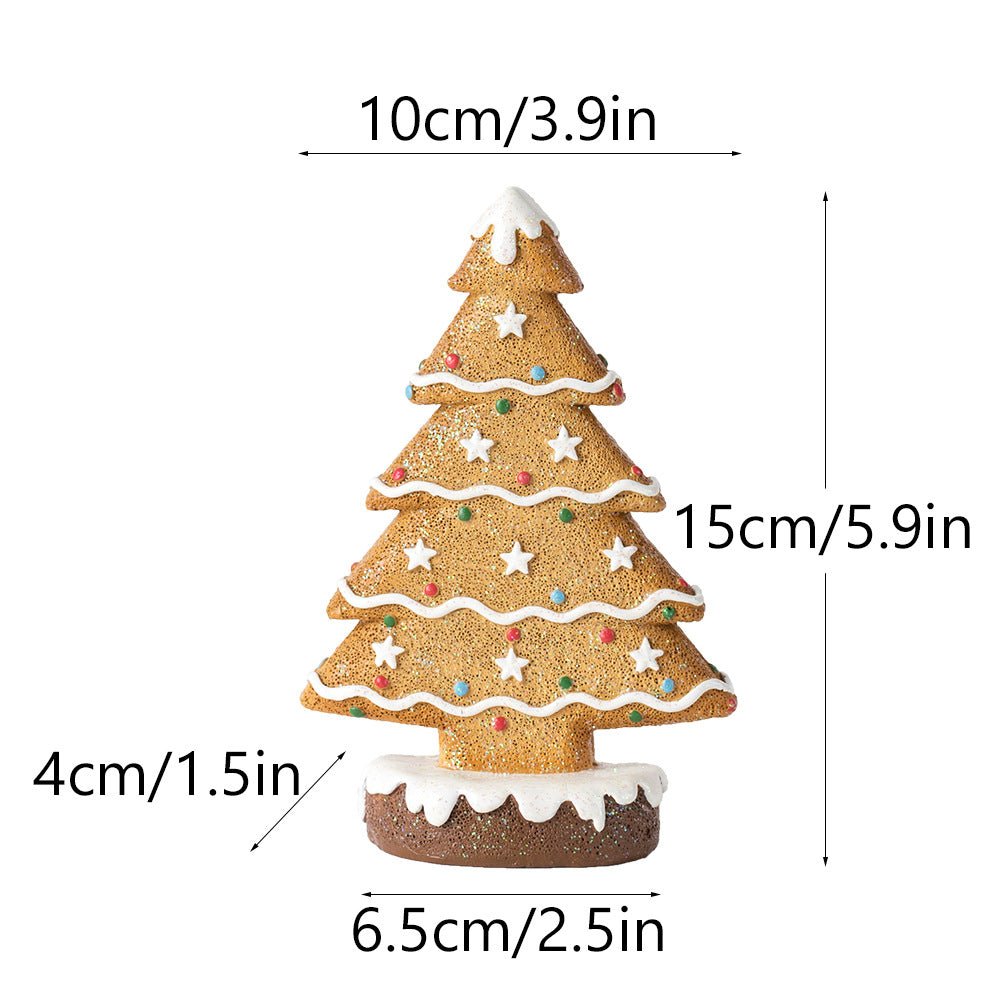 Yellow Charming Gingerbread Christmas Tree Figurine - Festive Resin Holiday Table Decor Ornament - casaculinary