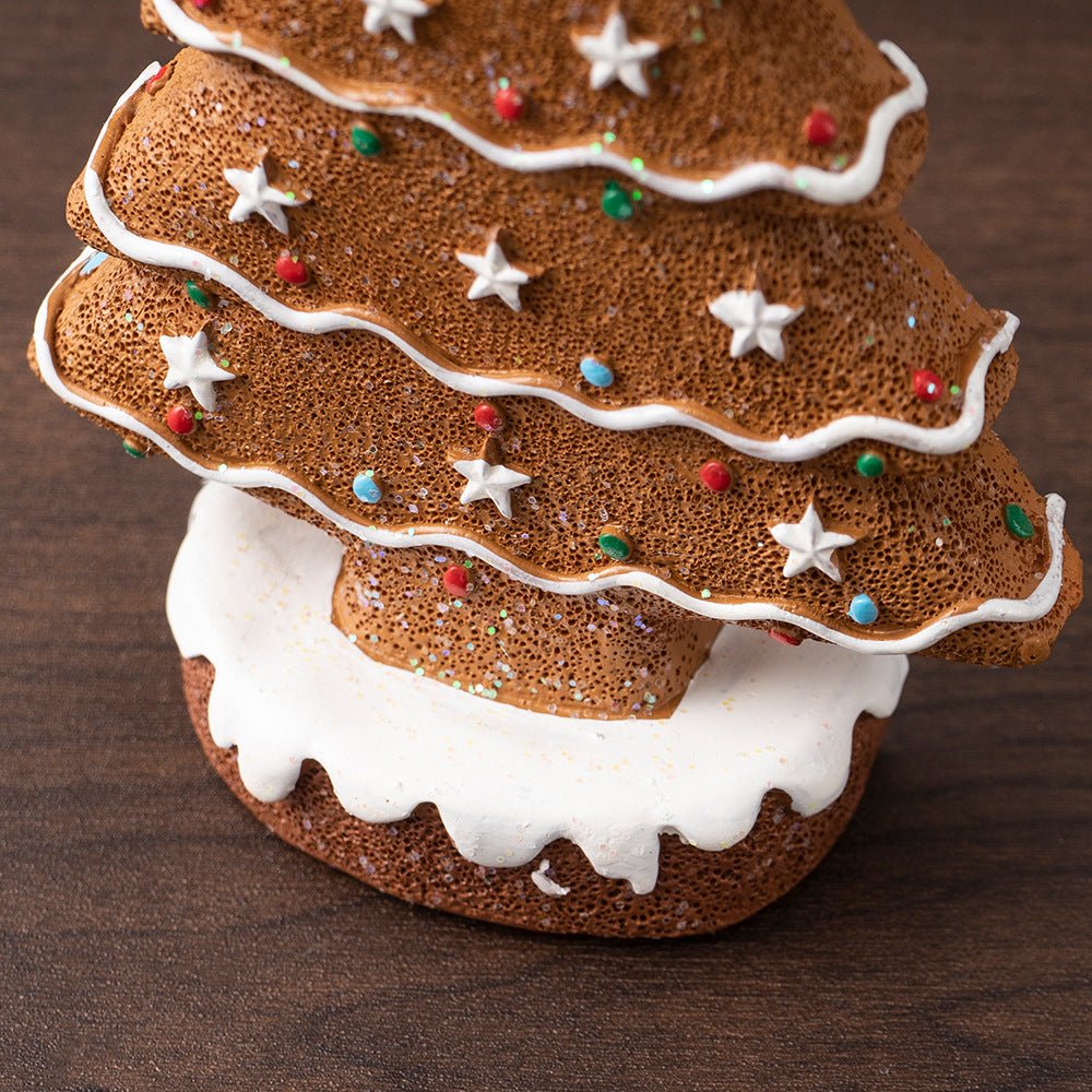 Yellow Charming Gingerbread Christmas Tree Figurine - Festive Resin Holiday Table Decor Ornament - casaculinary