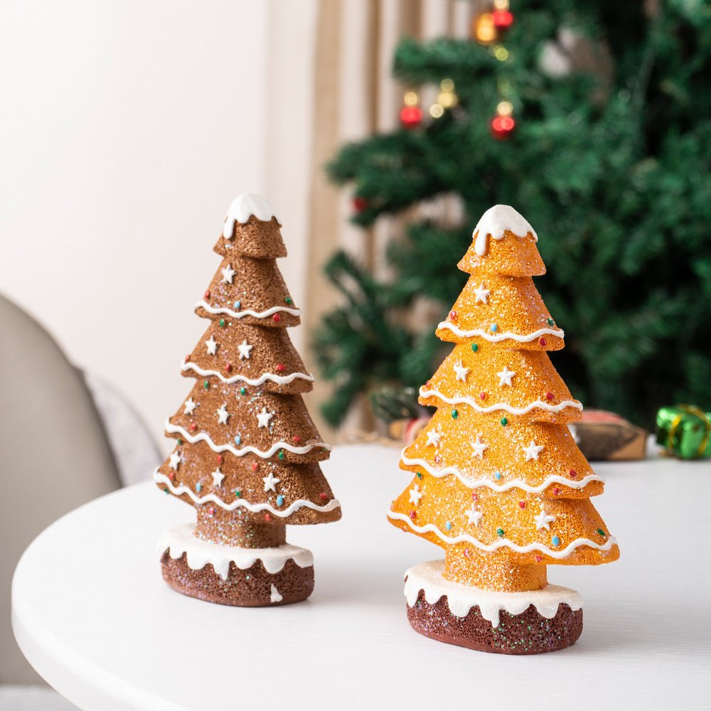 Yellow Charming Gingerbread Christmas Tree Figurine - Festive Resin Holiday Table Decor Ornament - casaculinary