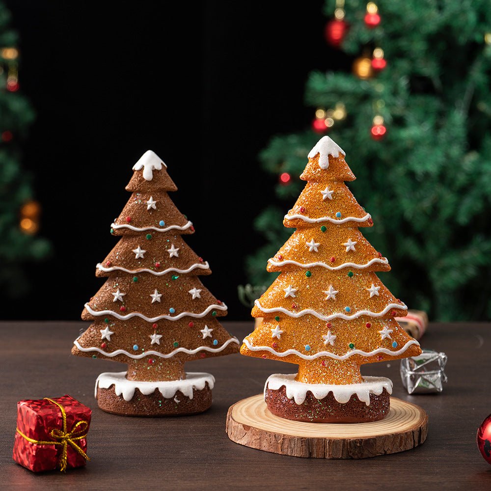 Yellow Charming Gingerbread Christmas Tree Figurine - Festive Resin Holiday Table Decor Ornament - casaculinary
