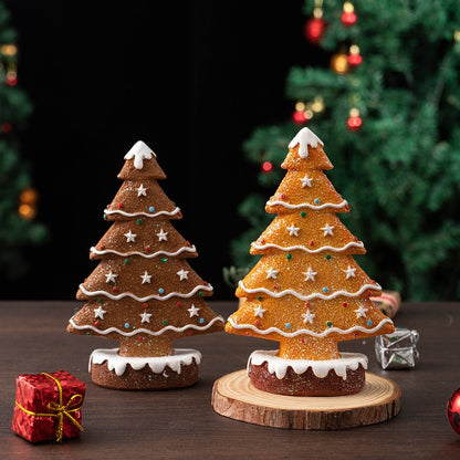 Yellow Charming Gingerbread Christmas Tree Figurine - Festive Resin Holiday Table Decor Ornament - casaculinary
