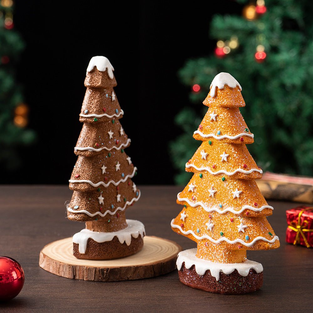 Yellow Charming Gingerbread Christmas Tree Figurine - Festive Resin Holiday Table Decor Ornament - casaculinary