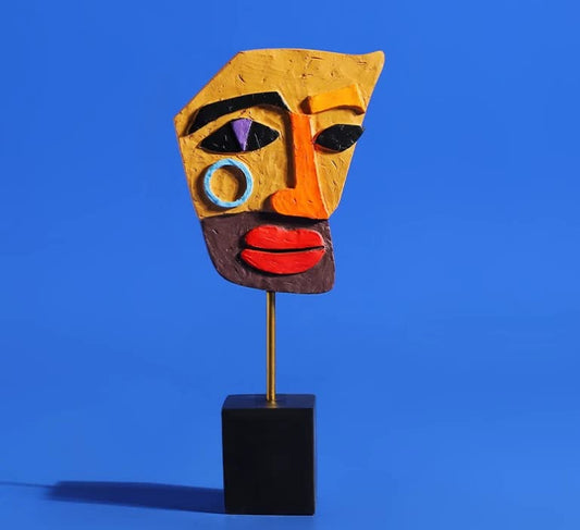 Yellow Modern Abstract Man Facce Sculpture - Colorful Resin Art Statue for Home & Office Decor - casaculinary