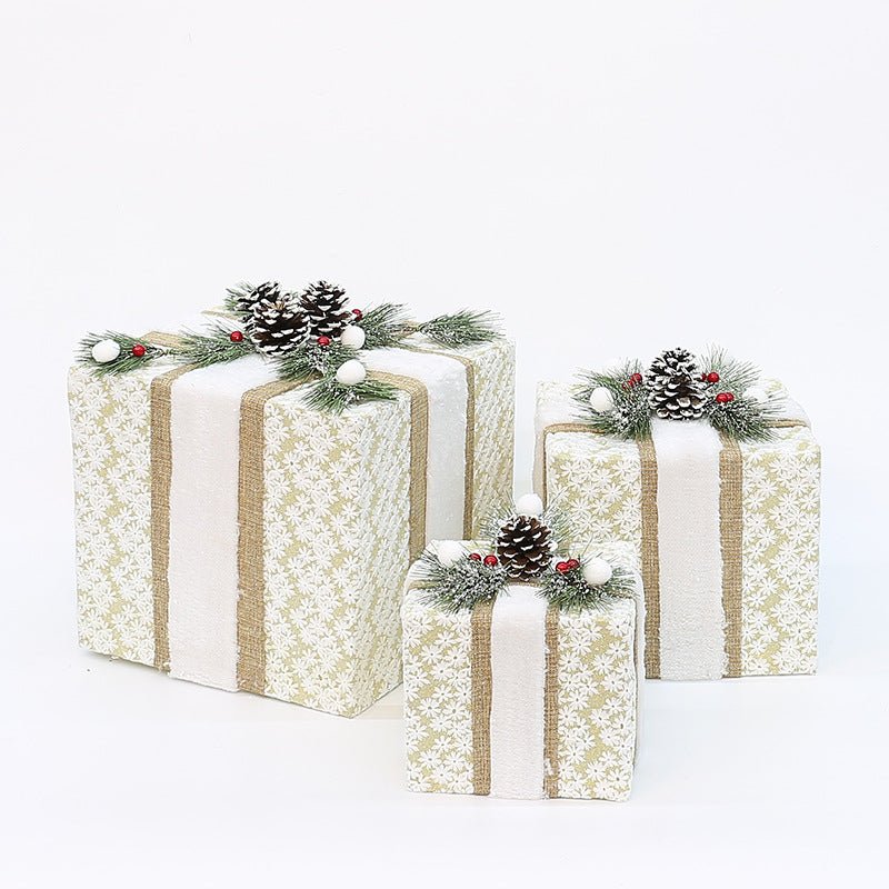 YH99032 Set of 3 Decorative Christmas Gift Boxes with Pine Cones & Berries,without lights - Holiday Decor for Indoor Display (15/20/25cm) - casaculinary